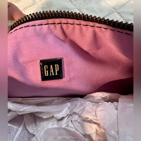 Gap Wristlet Clutch Zipper Black Canvas Button Pocket Pink Lining Snap Strap - Picture 7 of 12